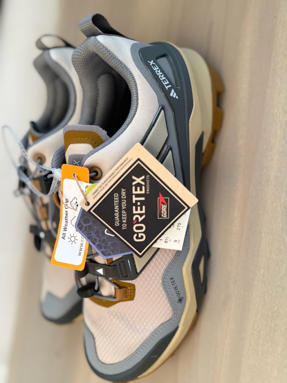GORE-TEX Men’s Trail Sneakers in Gray and Tan with Yellow Accents